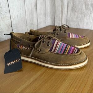 NEW SHYANNE Brown Leather Striped Navajo Blanket Slip On Moc Women’s Size 10